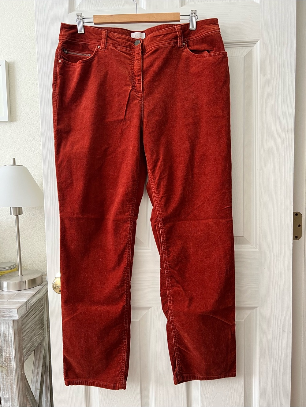 Chico’s Corduroy Straight-Leg Pants in Rust Red